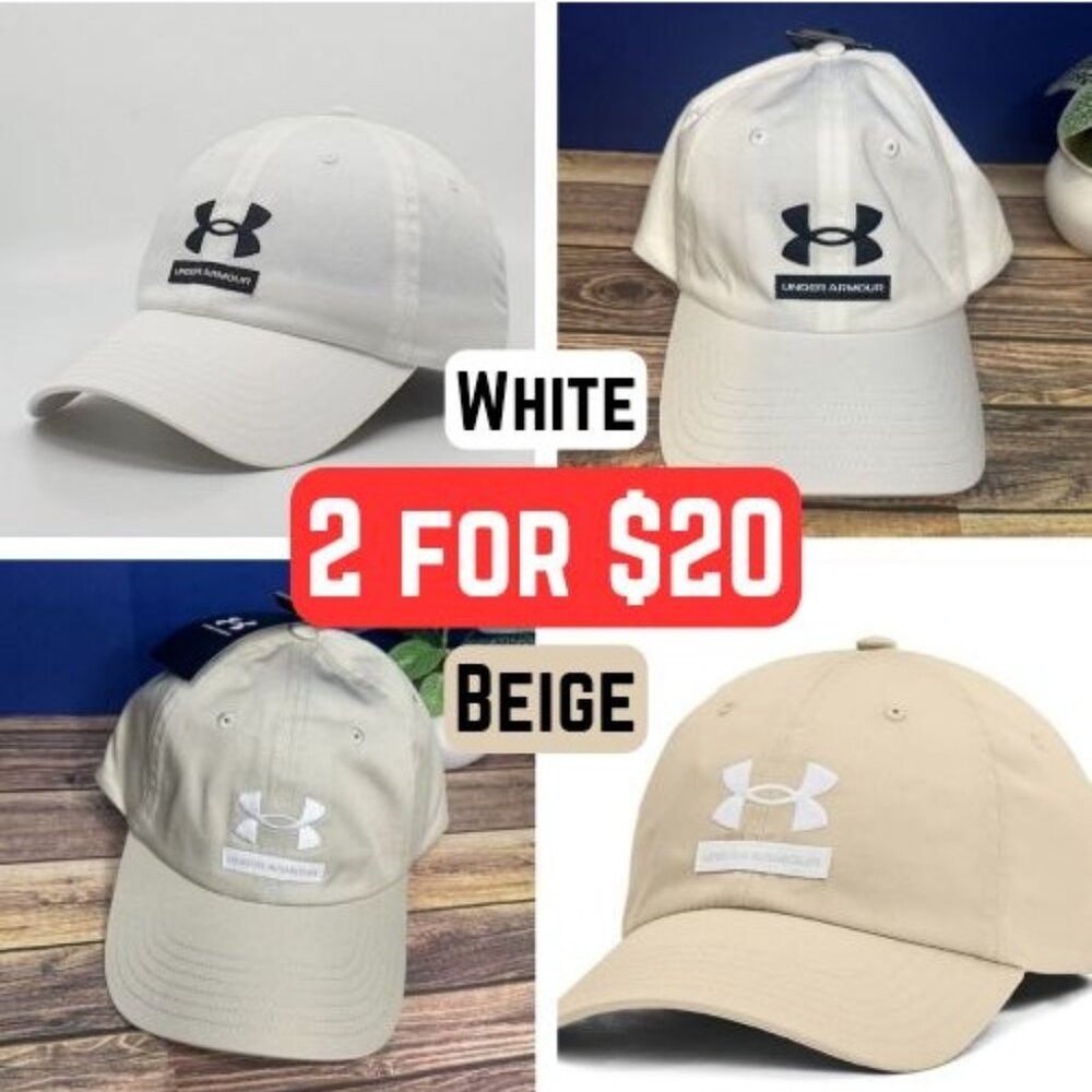 NWT Under Armour Men's Sportstyle Free Fit Hat Set ONE SIZE (White & Beige)